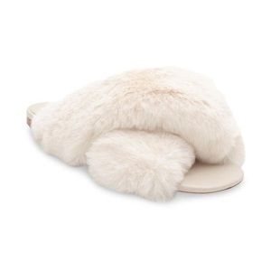 Bridal BCBG Crisscross Faux Fur Flat Sandals